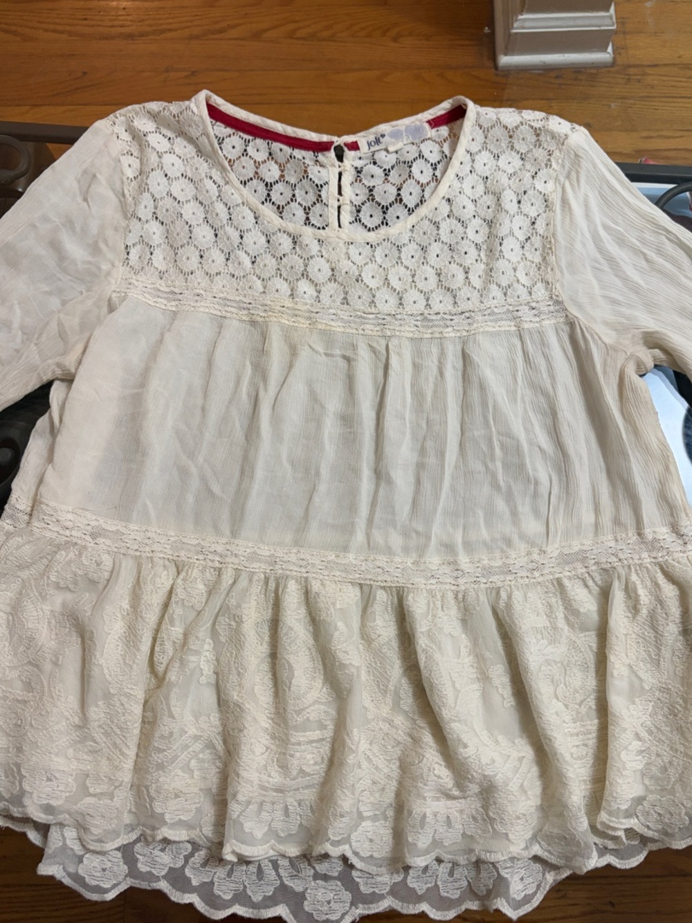 Jolt Cream Lace Peasant Blouse with Crochet Yoke